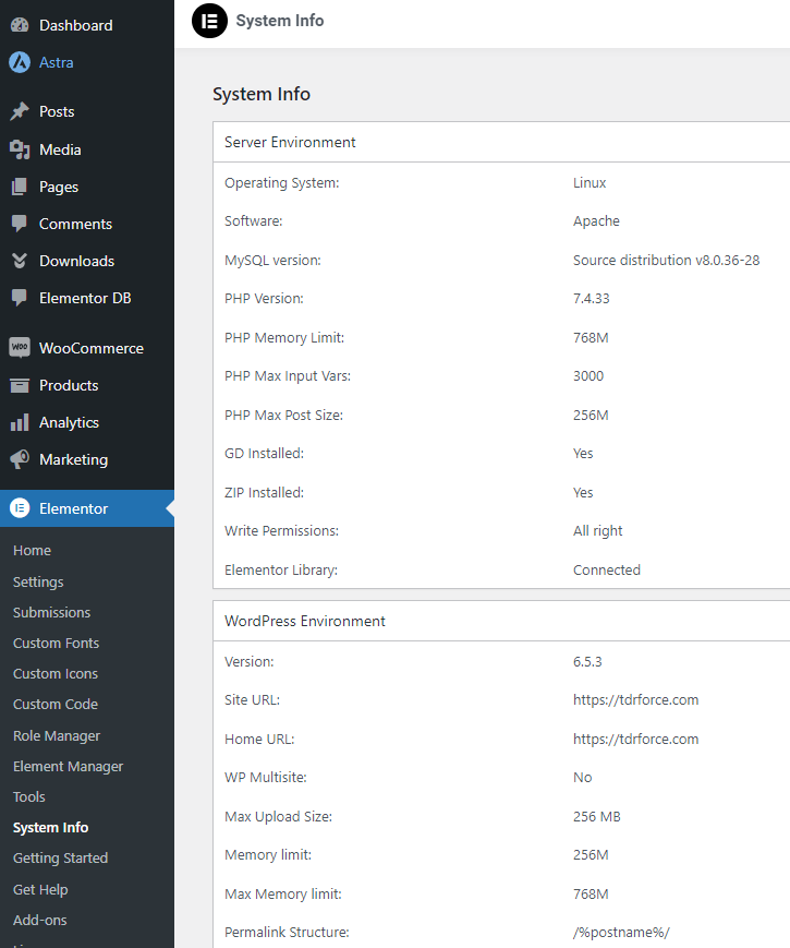 Wordpress Sytem Information