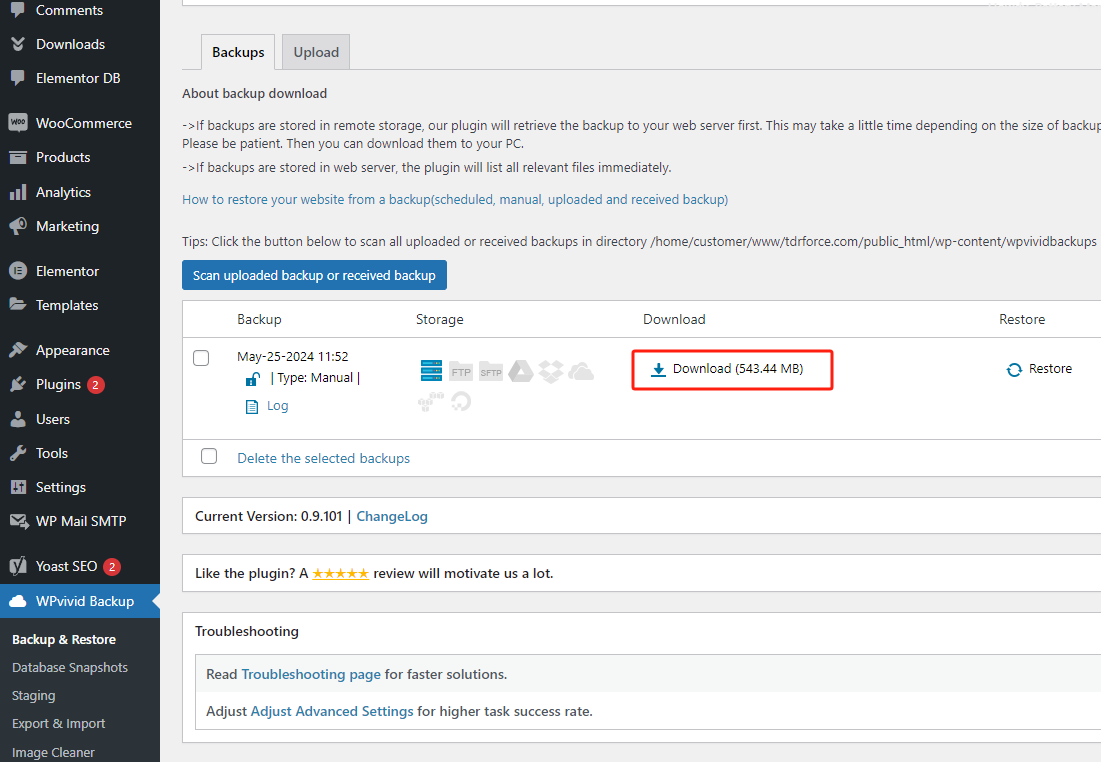 DownLoad from WPvivid
