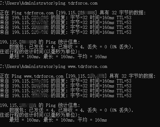 使用Ping域名看是否解析成功