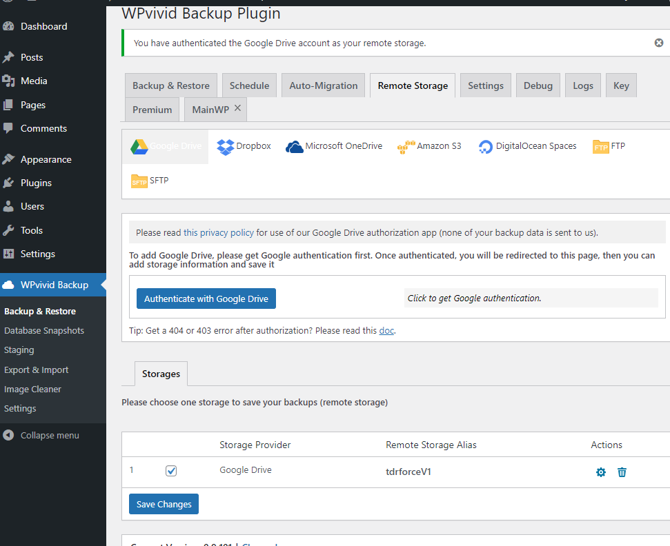 新网站WPvivid连接通Google Driver