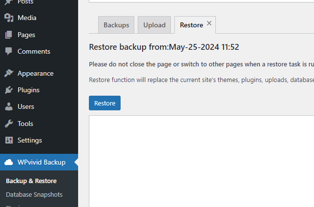 新服务器新Wordpress网站会看到Restore