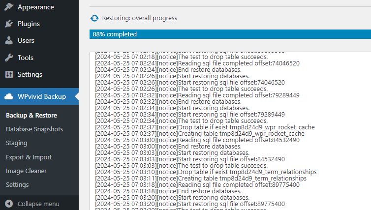 WPvivid插件恢复网站过程